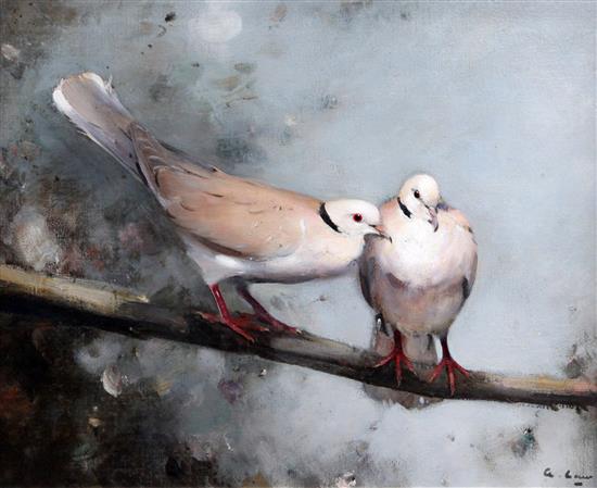 § Andrew Law (1873-1967) Collar doves, 16 x 19in.